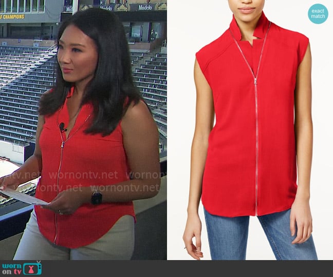 RACHEL Rachel Roy Zip Front Blouse worn by Nancy Chen on CBS Mornings