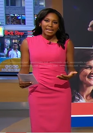 Rachel's pink asymmetric neck dress on Good Morning America