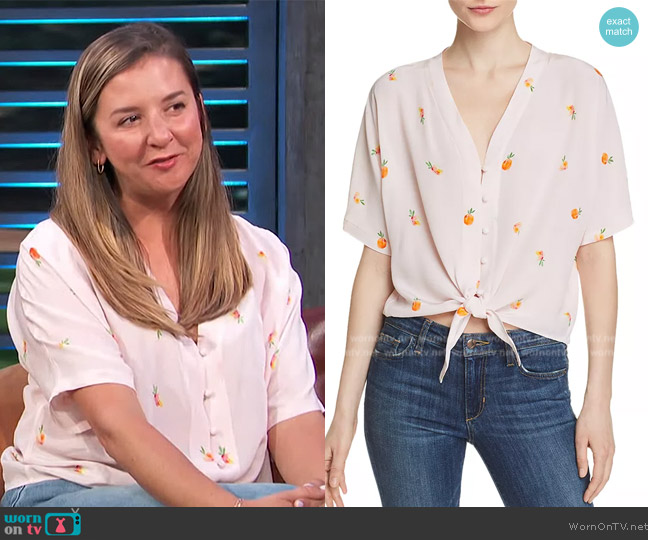 Rails Thea Peach Print Silk Tie-Front Top worn by Ellen Kershaw on Access Hollywood