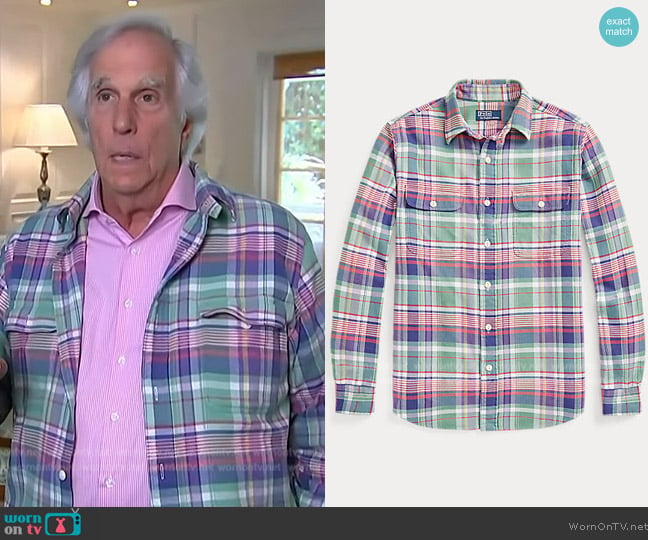 Ralph Lauren Classic Fit Plaid Twill Workshirt worn by Henry Winkler on Access Hollywood