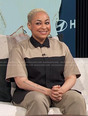 Raven Symone's beige and black colorblock shirt on E! News