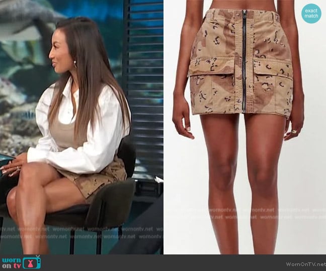 Re/Done Upcycled cargo miniskirt worn by Jeannie Mai on Access Hollywood