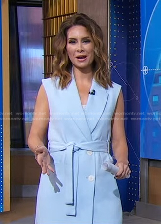 Rebecca’s blue tie waist vest on Good Morning America