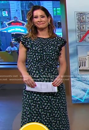 Rebecca’s green printed flutter sleeve dress on Good Morning America