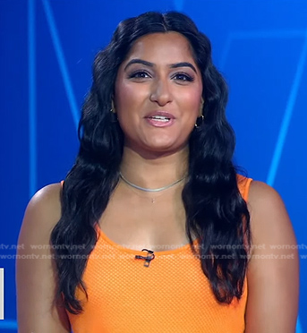WornOnTV: Reena’s orange tie front dress on Good Morning America ...