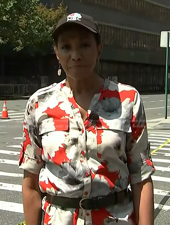 Rehema Ellis's red floral blouse on NBC News Daily