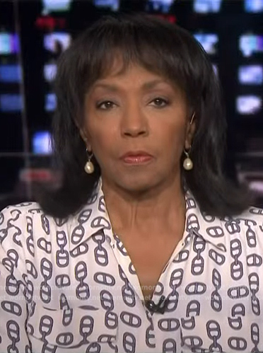 Rehema Ellis’s white printed blouse on NBC Daily