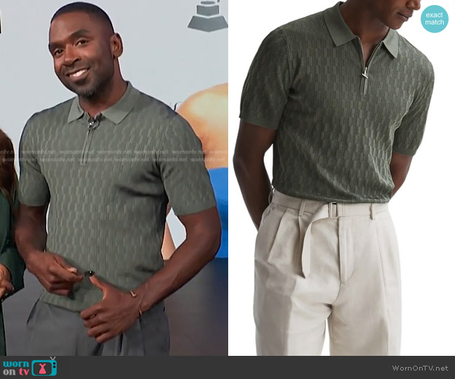 WornOnTV: Justin’s green textured knit polo shirt on E! News | Justin ...