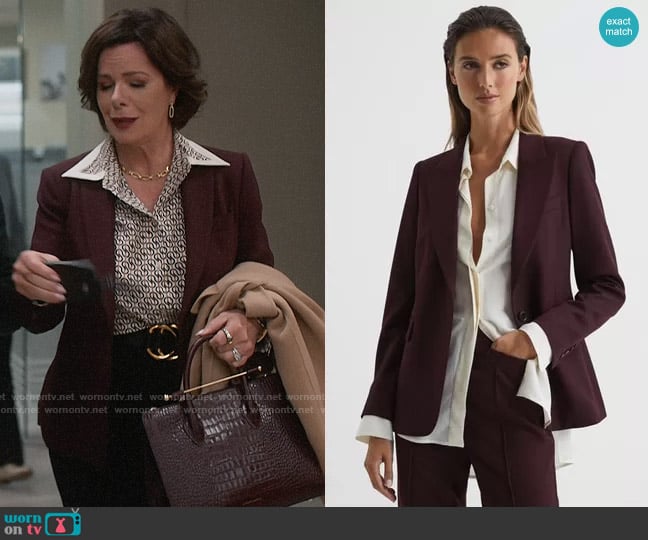 Reiss Flora Blazer in Berry worn by Margaret Wright (Marcia Gay Harden) on So Help Me Todd