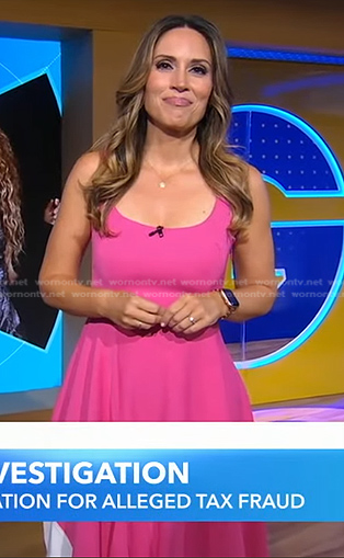Rhiannon's pink square neck sleeveless dress on Good Morning America