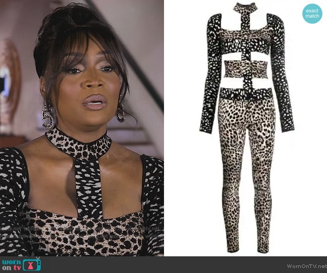 Roberto Cavalli Cut-out leopard jumpsuit worn by Marlo Hampton on The Real Housewives of Atlanta