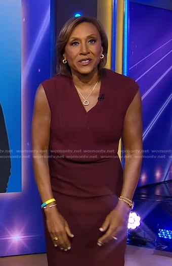 Robin’s burgundy mixed media sheath dress on Good Morning America