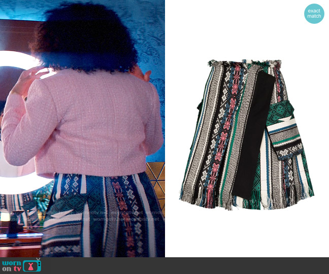 Sacai Multi Print Fringed Skirt worn by Venetia Kelaher (Jade Payton) on Glamorous