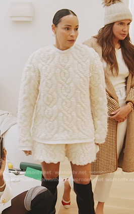 Sai's white cable knit sweater on The Real Housewives of New York City