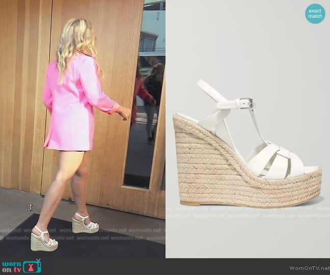 Saint Laurent Tribute woven leather espadrille wedge sandals worn by Tamra Judge on The Real Housewives of Orange County