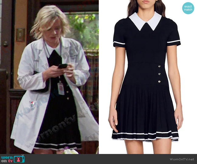 Sandro Hirondelle Contrast Trim Pleated Mini Dress worn by Kayla Brady (Mary Beth Evans) on Days of our Lives