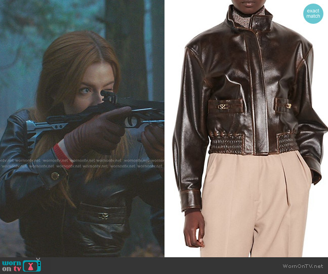 Sandro Selam Leather Aviator Jacket worn by Nancy Drew (Kennedy McMann) on Nancy Drew