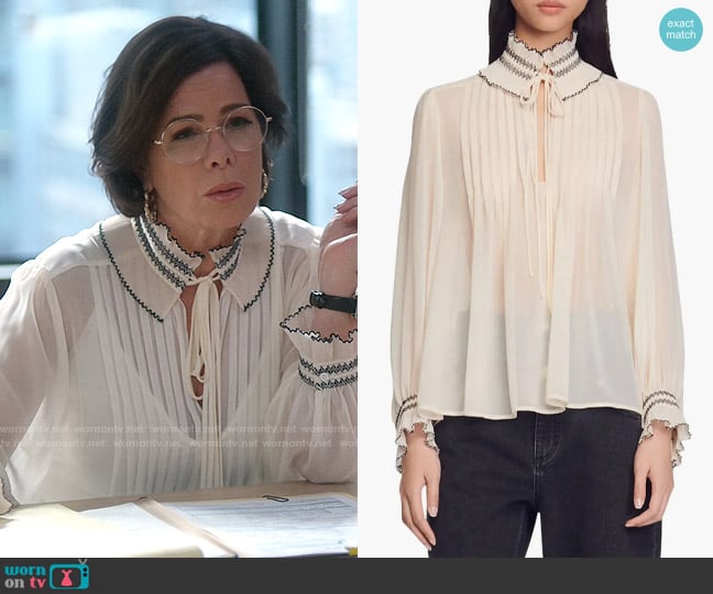 Sandro Jacinthe Blouse worn by Margaret Wright (Marcia Gay Harden) on So Help Me Todd