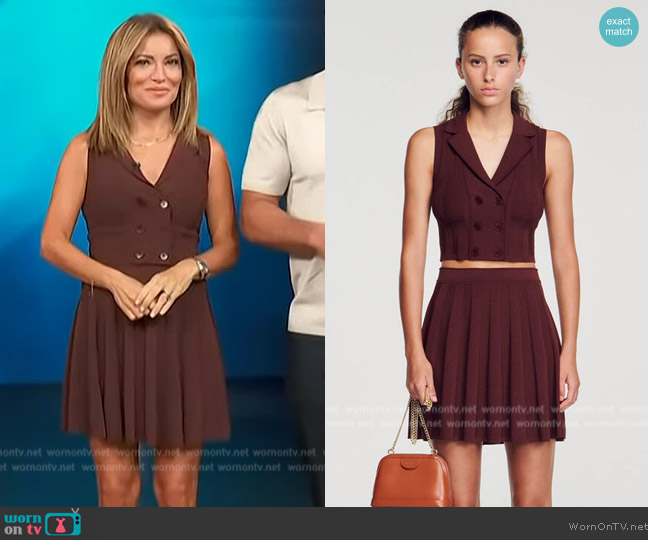 Sandro Double-breasted cropped vest worn by Kit Hoover on Access Hollywood