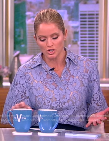 Sara's blue floral lace shirt on The View