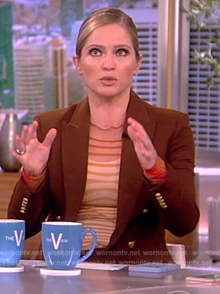 Sara's brown double breasted blazer and top on The View