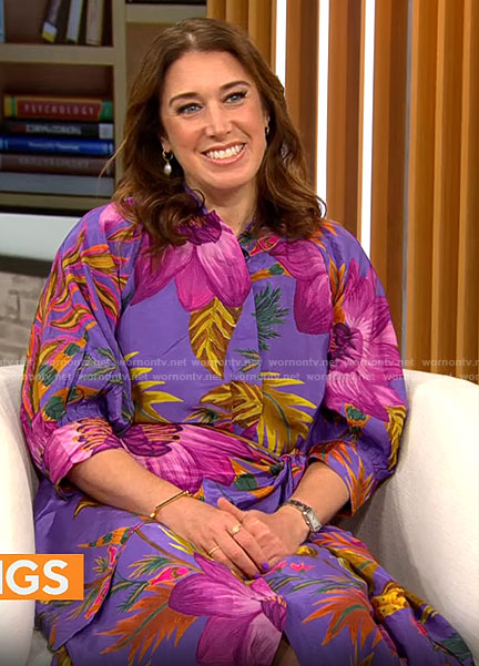 Sarah Gelman's purple floral dress on CBS Mornings