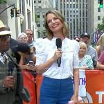 Savannah’s white lace blouse and blue flare pants on Today