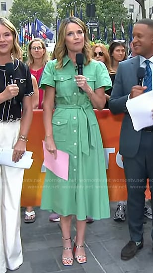 Savannah’s green utility shirtdress and sandals on Today