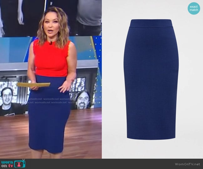 Scanlan Theodore Royal Crepe Knit Slit Back Skirt worn by Eva Pilgrim on Good Morning America