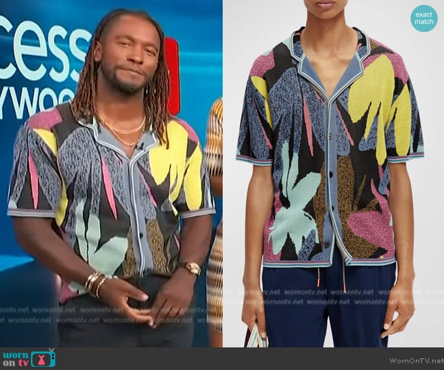 Scotch and Soda Patterned Knit Camp Shirt worn by Scott Evans on Access Hollywood