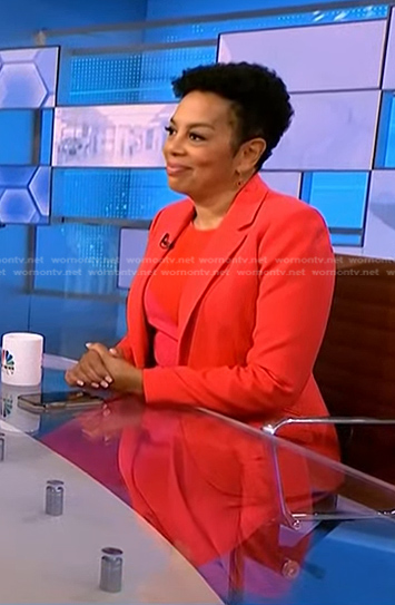 Sharon Epperson’s pink colorblock dress on NBC News Daily