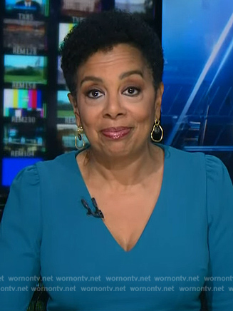 Sharon Epperson’s teal puff sleeve dress on NBC News Daily