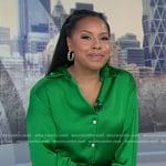 Sheinelle’s green button down satin shirt on Today