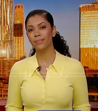 Shirleen Allicot’s yellow ribbed polo top on Good Morning America