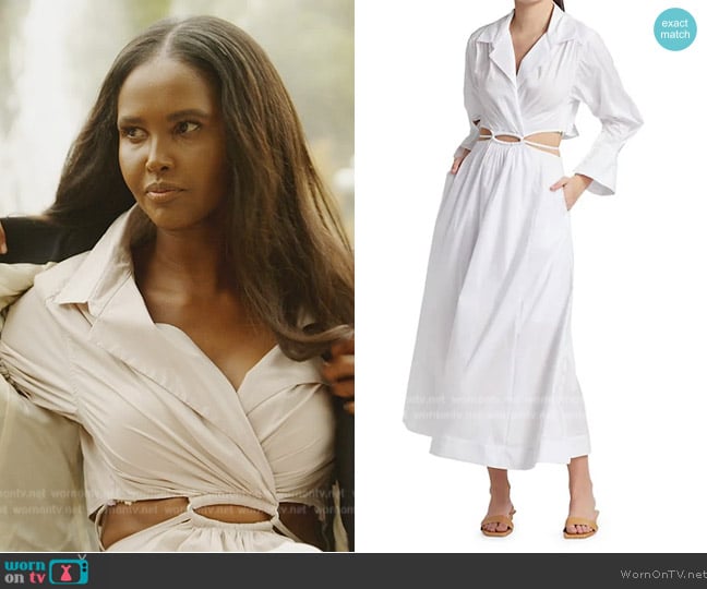 Simkhai Alex Pleated Poplin Cut-Out Maxi Shirtdress worn by Ubah Hassan on The Real Housewives of New York City