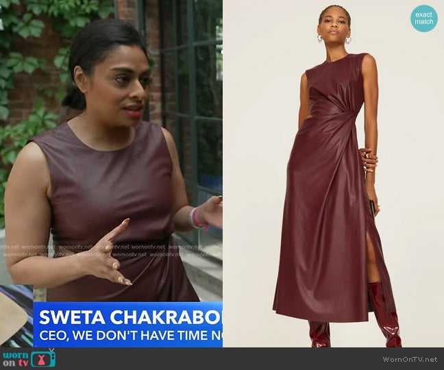 Simkhai Toni Faux Leather Midi Dress worn by Sweta Chakraborty on Good Morning America