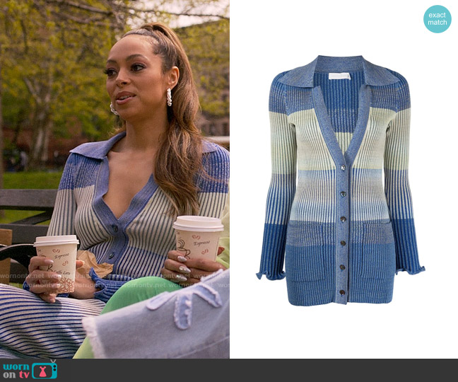 Whitney’s blue cardigan and pants set on Run the World