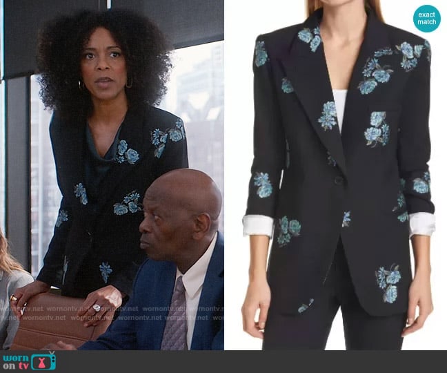 Smythe 90s Floral Wool Blend Blazer worn by Beverly Crest (Leslie Silva) on So Help Me Todd