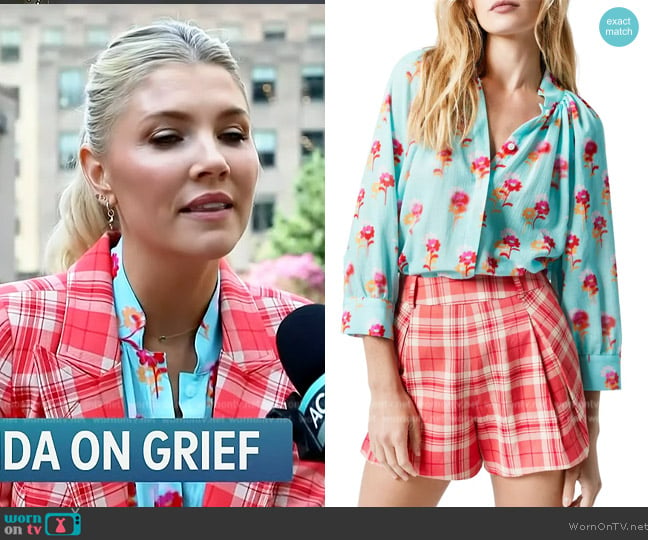 Smythe Floral Cotton Button-Up Blouse worn by Amanda Kloots on Access Hollywood