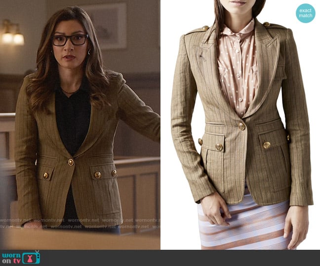 Smythe Peaked Lapel Blazer w/ Cargo Pocket worn by Susan (Inga Schlingmann) on So Help Me Todd