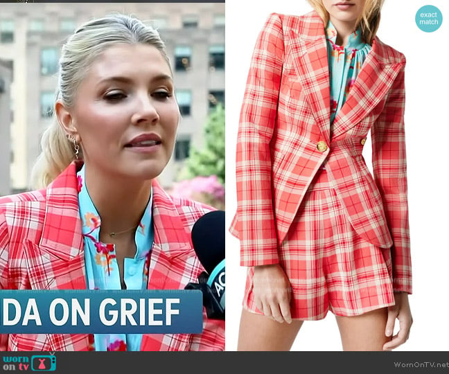 Smythe Duchess Patch Pocket Plaid Blazer worn by Amanda Kloots on Access Hollywood