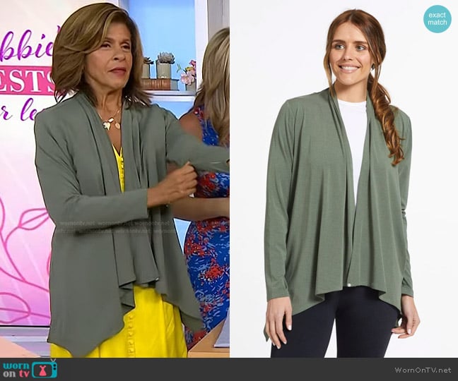 Solbari Luxe Sun Wrap UPF50+ Sensitive Collection in Eucalyptus Green worn by Hoda Kotb on Today