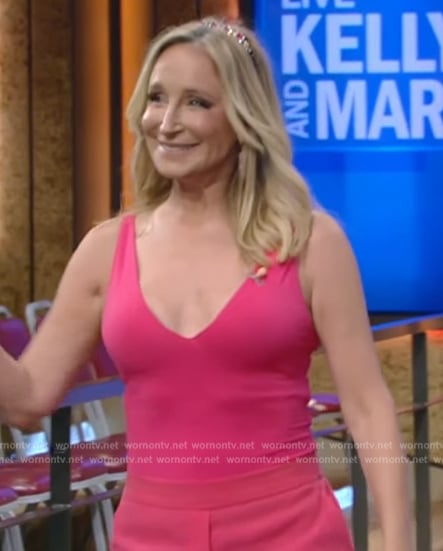 Sonja Morgan’s pink bodysuit and pants on Live with Kelly and Mark