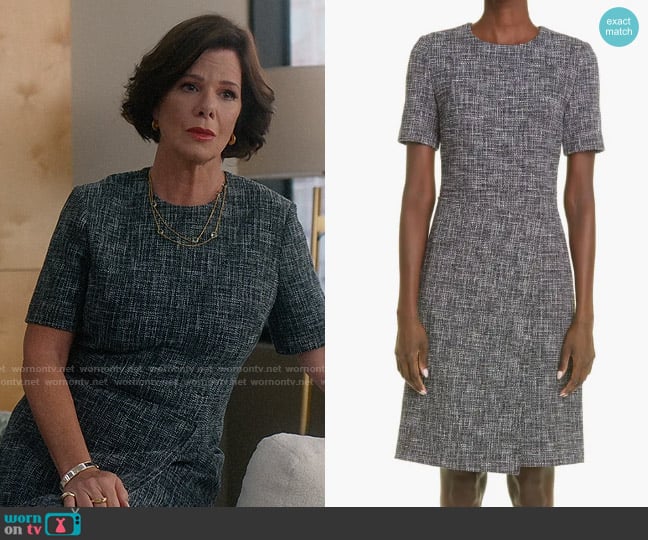 St John Collection Short Sleeve Wrap Front Tweed Sheath Dress worn by Margaret Wright (Marcia Gay Harden) on So Help Me Todd