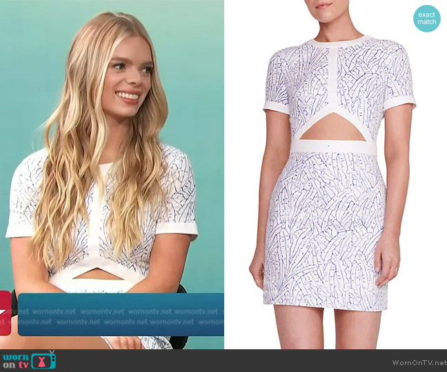 Staud Perla Printed Cut-Out Minidress worn by Catherine Young on Access Hollywood