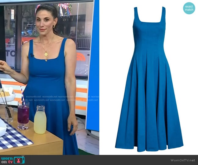 Staud Wells Midi Fit & Flare Dress in Island Blue worn by Erica Domesek on Today