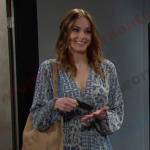 Stephanie’s blue print v-neck dress on Days of our Lives