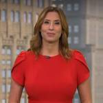 Stephanie Abram’s red tulip sleeve jumpsuit on CBS Mornings