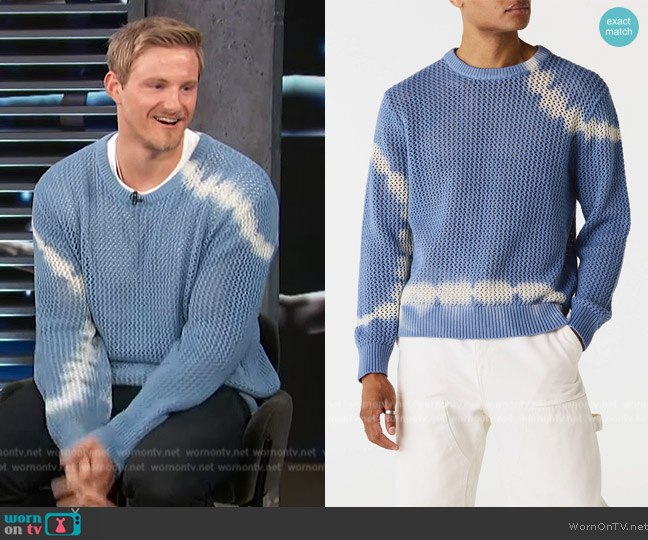 Stussy Pigment Dyed Loose Gauge Sweater worn by Alexander Ludwig on Access Hollywood