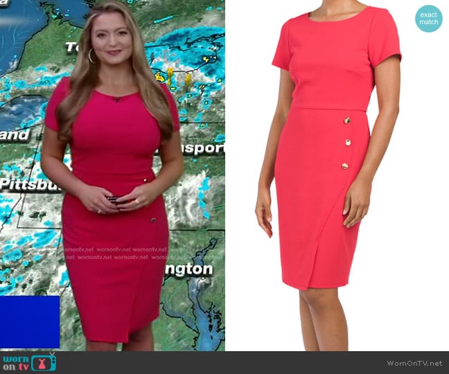 Tahari ASL Wrap Mini Dress With Button Details worn by Dani Beckstrom on Good Morning America